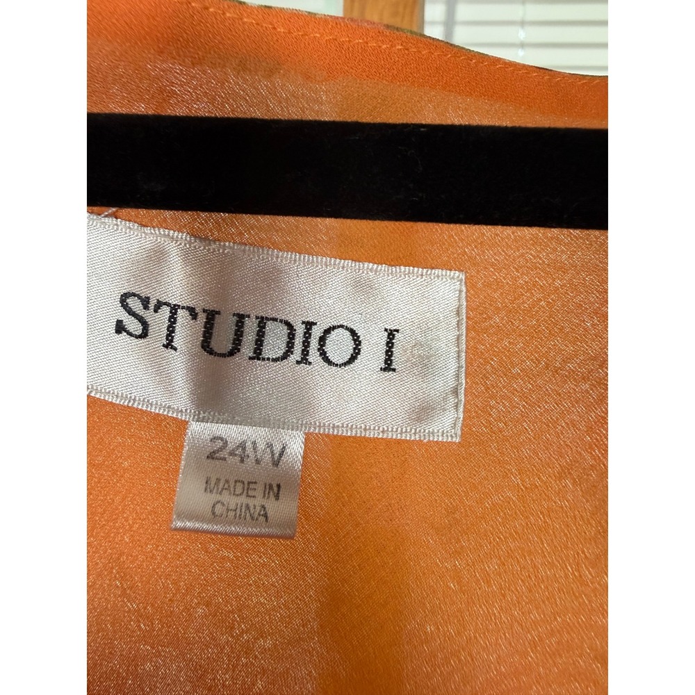Studio I Womens 24W Orange Floral V-Neck Sleeveless Ruffle Hem Maxi Dress - Picture 2 of 4